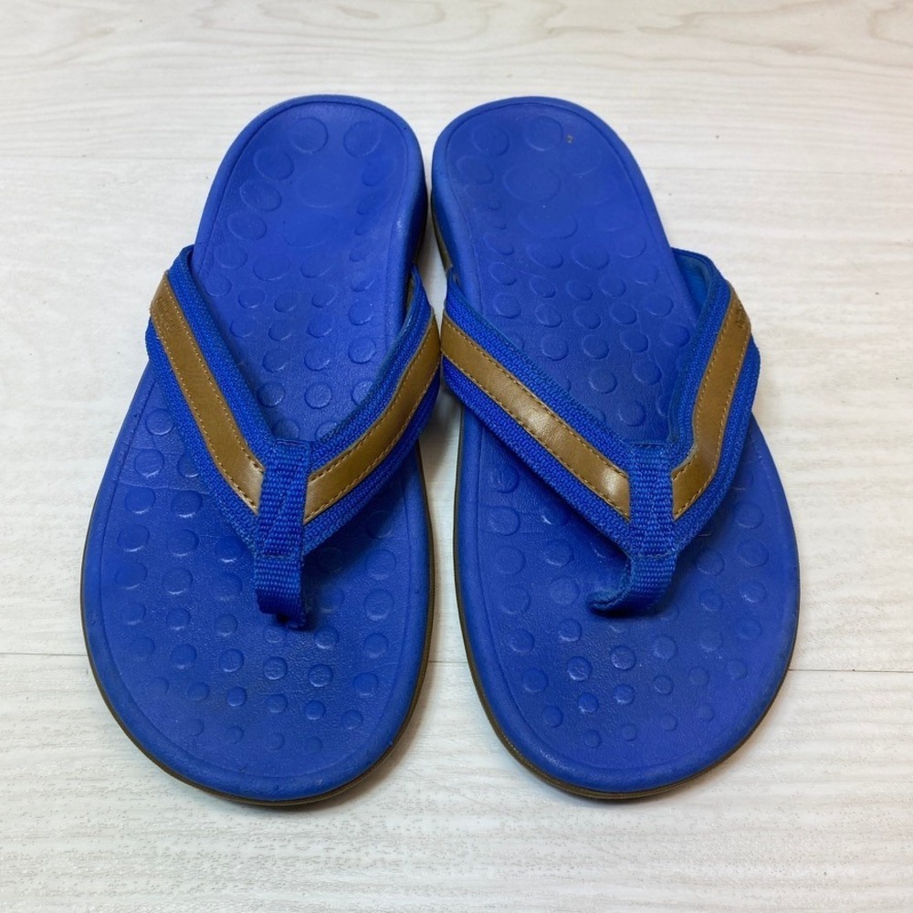 Orthaheel Womens 10 Flip Flops Thong Sandals Blue Tan Synthetic Orthotic Comfort